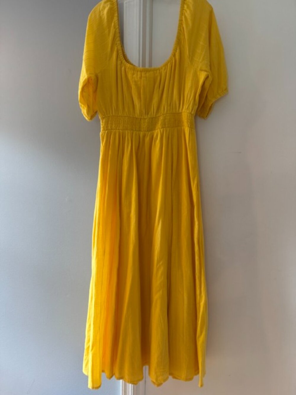 NWT Boden Yellow Smocked Midi Dress Size 12R Puff Sleeve Cotton $170